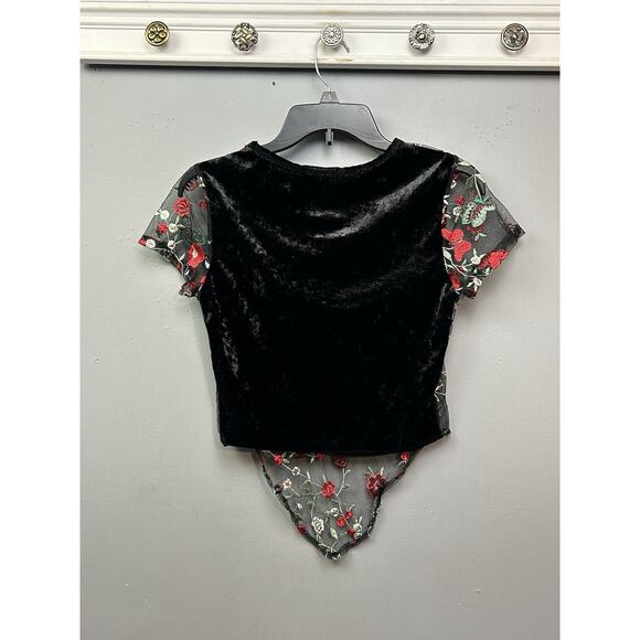 January‎ 7 Shirt Womens Small Black Floral Lace Velvet Pullover Top DarkFloral - Picture 2 of 7